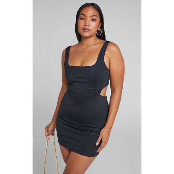 NWT SHOWPO ITZEL CORSET BODICE SIDE CUTOUT MINI DRESS IN BLACK - Picture 7 of 16